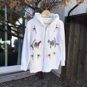 Denim And Supply Ralph Lauren Beaded Full Zip Hoodie Womens Large White